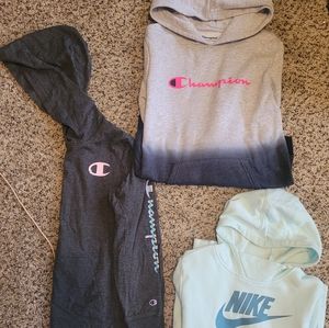 Girls youth large nike, champion sweatshirt lot